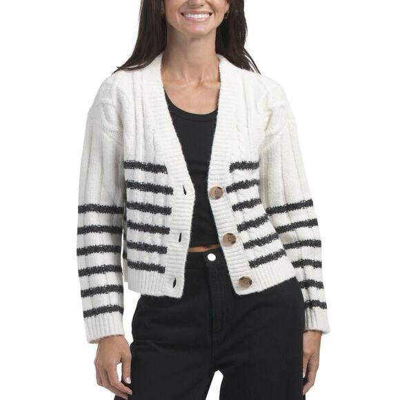 Lucky Brand Sweaters - Lucky Brand Women's Striped Cable Knit Cardigan Sweater Size L NWT $99